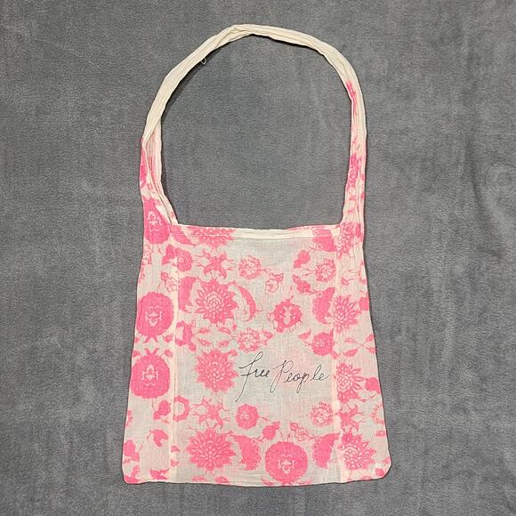 Free People Reusable Gauze Tote Bag Light Weight Pink Floral Boho - Picture 1 of 4
